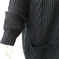 Ženski džemper s dugim rukavima, otvoreni prednji kafe casual mekani pleteni kardigan sa džepom