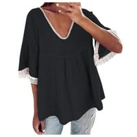 Ženska bluza Crna ženska majica kratkih rukava šivanje petomjesečne rukave s rukavima XL XL