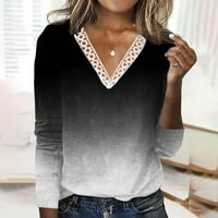 Ženska modernu ispisanu labavu majicu dugih rukava bluza čipke okrugli vrat casual vrhovi