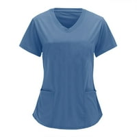 Bluze za žene modni V-izrez kratki rukav rukav rup sa džepovima TOP-ovi sa čvrstim bojama 2xl