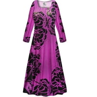 Plus size Extra visok ženski Strechy kvadratni dekolte sa haljinom s dugim rukavima Crna ružičasta ruža