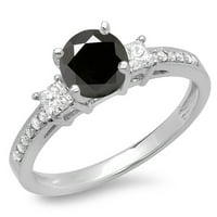 Dazzlingock kolekcija 1. Carat 14K princeza i okrugli crno-bijeli dijamantni kameni prsten, bijelo zlato,