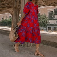 Shusuen žensko ljeto Ležerne prilike za puff kratkih rukava O-izrez Big Swirring Shirring Stitch haljina