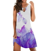 Prikladna mini haljina za žene Ljeto labave haljine bez rukava cvjetni print v izrez izrez na plaži