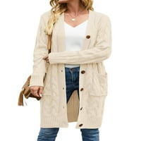 Ženski kardigan, puni džemper s dugim rukavima Pleteni kaput sa džepovima za proljeće jesen, s m l