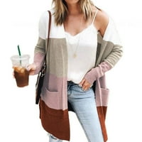 Ženski dugi rukav s prugastim klipnim kardiganskim termalnim džemper sa bočnim džepovima sive m