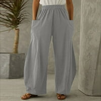 Velike casual široke pamučne lane pantalone džepove labave modne čvrste ženske hlače