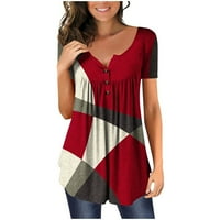 Ženske majice Ženski blok u boji V-izrez za patchwork tiskani gumb s kratkim rukavima TOP WINE XXXXXL