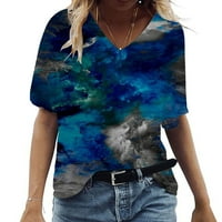 Zkozptok Ženski vrhovi Ležerne rukave V-izrez Plus majice Floral Print Rountine Bluze, Blue, XL