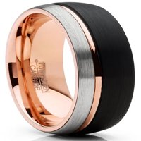 Muška volfram prstena za vjenčanje TRI-Color Groove Rose Goldtone Black Comfor