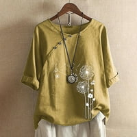 Mchoice ženske pamučne posteljine vrhovi okruglih vrata kratkih rukava modna grafička ispis bluza košulje