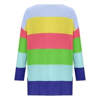 Zyekqe pad džempera za žene u boji pruge dugih rukava V izrez casual labav pletenje Jumper vrhovi pulover
