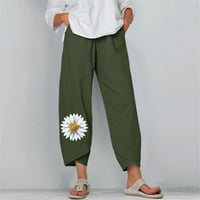 Hlačne hlače za žene Trendi žene Ljetne casual labave pamučne i posteljine vezene široke noge hlače