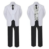 5- Formalno crno bijelo odijelo Set srebrni luk dugi kravate prsluk dječak dječji smrt