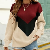 Žene plus veličine Ženske modne duge rukave ubodeći pulover okruglog vrata, bluza Pleteni džemper vino
