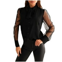 Ženske košulje s dugim rukavima Bluze okrugli vrat Čvrsti print crni XXLFASHION Woman Bluuses