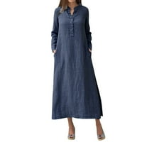 Clearsance Ljetne haljine za žene s dugim rukavima A-line Dužina gležnja modna tiskana V-izrez haljina