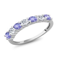 Gem Stone King Sterling Silver Okrugli plavi tanzanite White Topaz GolpOraz prsten za žene