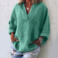 Ženski vrhovi bluza Ladies rukav casual solid moda V-izrez ljetna tunika na vrhu zelenog xl