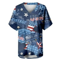 MidsumDr Womens majica V izrez Četvrti juli Patriotsko SAD Američka zastava Star Striped Tops Dan nezavisnosti