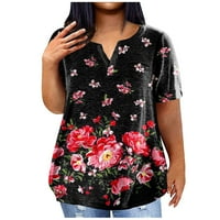 Ženske vrhove bluza Žene kratki rukav Ležerni cvjetni ljetni Henley majice ružičasta L