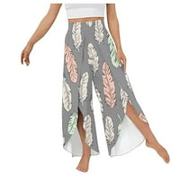 Ženske hlače Ljeto širok nogu visoki struk casual salon pant casual joga tiskana Split Tunic siva veličina