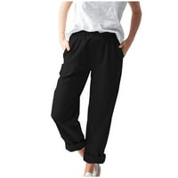 Posteljine elastične strugove za žene za žene Jednobojne labave ravne hlače s džepovima za radno mjesto