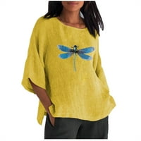 Ljetna bluza za žene Grafički rukav okrugli vrat Pamuk Linenn, na vrhu Casual Elegant, pulover T-majice