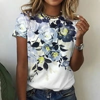 Ecqkame ženski vrhovi, majica i bluze čišćenje Ženska casual labavo cvjetni print Crewneck tiskani majica