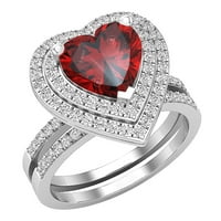 DazzlingRock kolekcija Srca Garnet & okrugli bijeli dijamant Double Halo Angažman prsten za žene u 10K