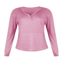 Bomotoo dame labav majica dugih rukava Henley pulover Radnoj ravniji čvrsti boja TEE ružičasta s
