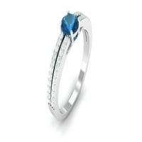 Decembarski napitak London Blue Topaz Solitaire Prsten sa dijamantom za žene, srebrna srebra, SAD 10,00