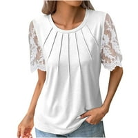 Fuieoe ženski kratki rukav bluze okruglih vrata košulje žene ženske modne čvrste majice čipke kratkih