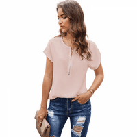 Ženska majica s kratkim rukavima V-izrez Labava velika bluza V-izrez Polu-zip kratkih rukava casual