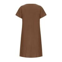 FESFESFES posteljina haljina za žene proljeće kratki rukav V Dress Dress Pleased Pleased Duljina koljena