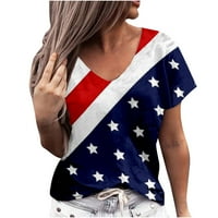 Žene V izrez 4. jula Patriotska majica Američka zastava Star Striped Sexy Short rukave Neovisnosti Dnevne