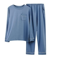 Aueoeo Men Casual Solid pulover dugih rukava za spavanje džepova za spavanje i hlače okruglo čišćenje
