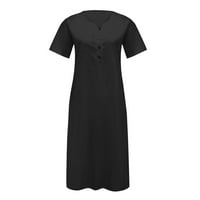 Ljetne haljine za žene V-izrez Solid A-line Duljina koljena slatka dnevna haljina za lakvu dužinu crne