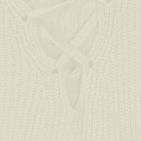 Žene pada modni ženski džemperi Fall V izrez straga Criss Cross COLD Color Knit rebrasti džemper s dugim