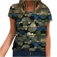 Ljetne bluze za žene Ljeto V-izrez kratki rukav Ispis Ležerne prilike za blubu za majicu Army Green