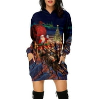 Božićne duksere žene jelena Print Snewflake Graphics Hoodie sa džepom xmas poklon pulover vrhove mornarice