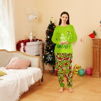 Smiješni pidžami set, ženska pidžama-zelena monstrum pločica sa božićnim šeširom, sretan božićni uzorak,