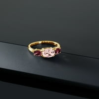 Gem Stone King 3. CT Peach Nano morgarite Crveni rodolit Garnet 18K žuti pozlaćeni srebrni prsten