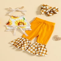 TODDLER Baby Girls Fall Outfits suncokret Halter vrhovi + zvona + traka za glavu Postavite novorođenčad