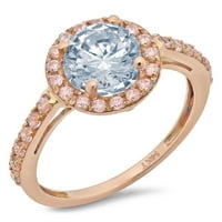 CT sjajan okrugli rez Clear Simulirani dijamant 18k 18K ružičasto zlato halo pasijans sa accentima prsten sz 8,75