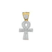 Jewels 10kt Žuto zlato Muški okrugli dijamant ANKH poprečni religiozni šarm Privjesak CTTW