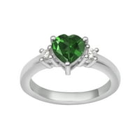 Srčana oblika zelena CZ Solitaire Sterling Srebrna ženska prstena
