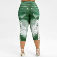 Ženske joge hlače Capri gamaše moda plus veličine čipkasti ispis Splice elastične strugove casual pantalone vježbanje gama za atletičke hlače zelena 5xl