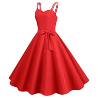 Ženska retro Halter V-izrez haljina bez rukava od pune boje Veliki haljina Crvena XL