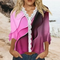 Caveitl ženski vrhovi, ženska modna tiskana Ležerna V-izrez rukava labava bluza s majicama vruće ružičasta,